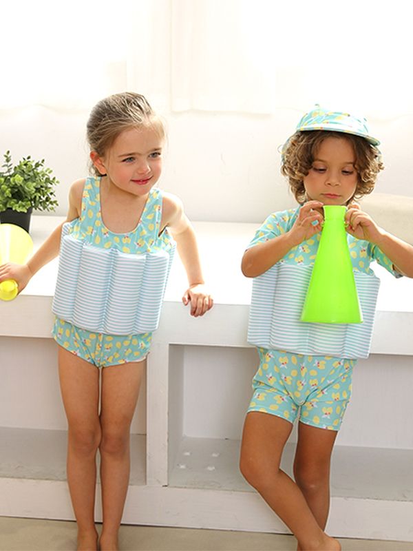 kiskissing wholesale floral print buoyancy swimsuit swimwear for toddler boys girls