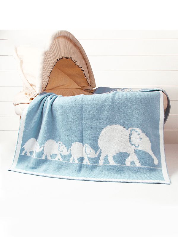 Elephants Knitted Baby Toddler Acrylic Blanket