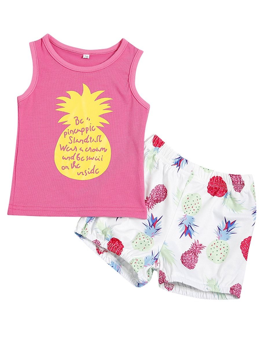 Wholesale 2-Piece Baby Girl Pineapple Outfits Pink Tank