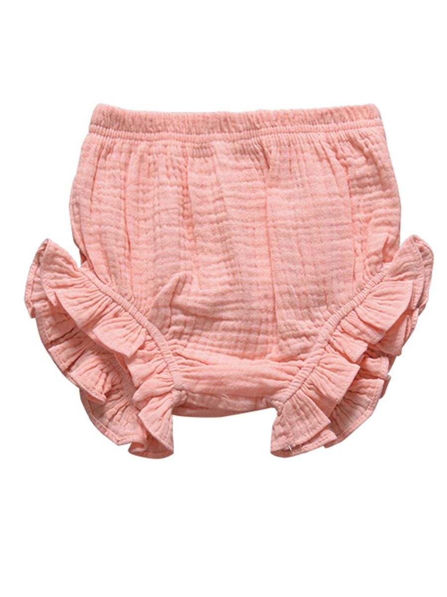 Wholesale Frilled Solid Color Muslin Baby Bread Pants 1