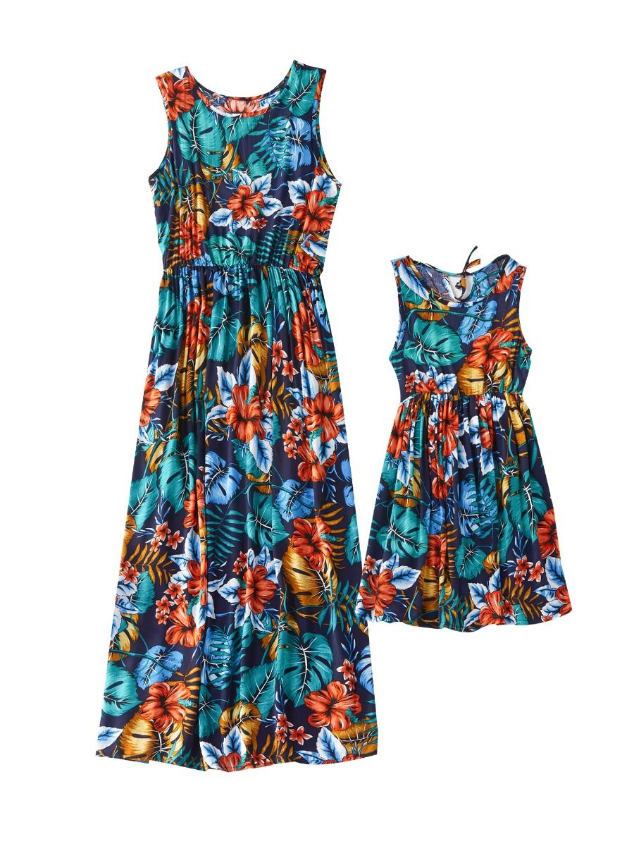 Mommy And Me Floral Print Sleeveless Beach Dress Wholesale