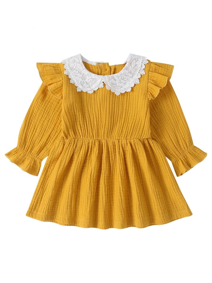 Wholesale Fall Baby Flower Trim Collar Flutter Sleeve M