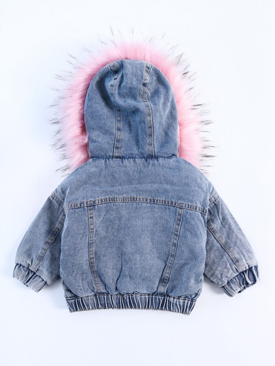 Wholesale Winter Fashion Toddler Girl Fur Denim Jacket