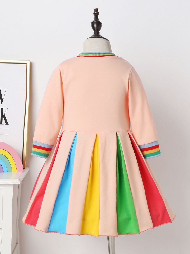 Wholesale Little Girls Rainbow Long Sleeve Dress 191127