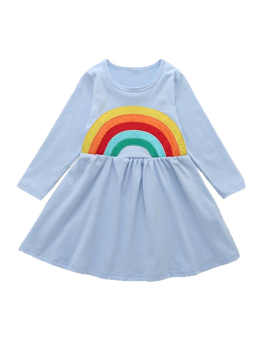 Wholesale Little Girl Rainbow Long Sleeve Dress 1911283