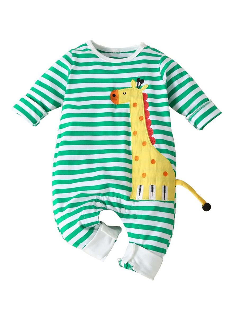 Wholesale Cute Baby Giraffe Applique Jumpsuit Long Slee