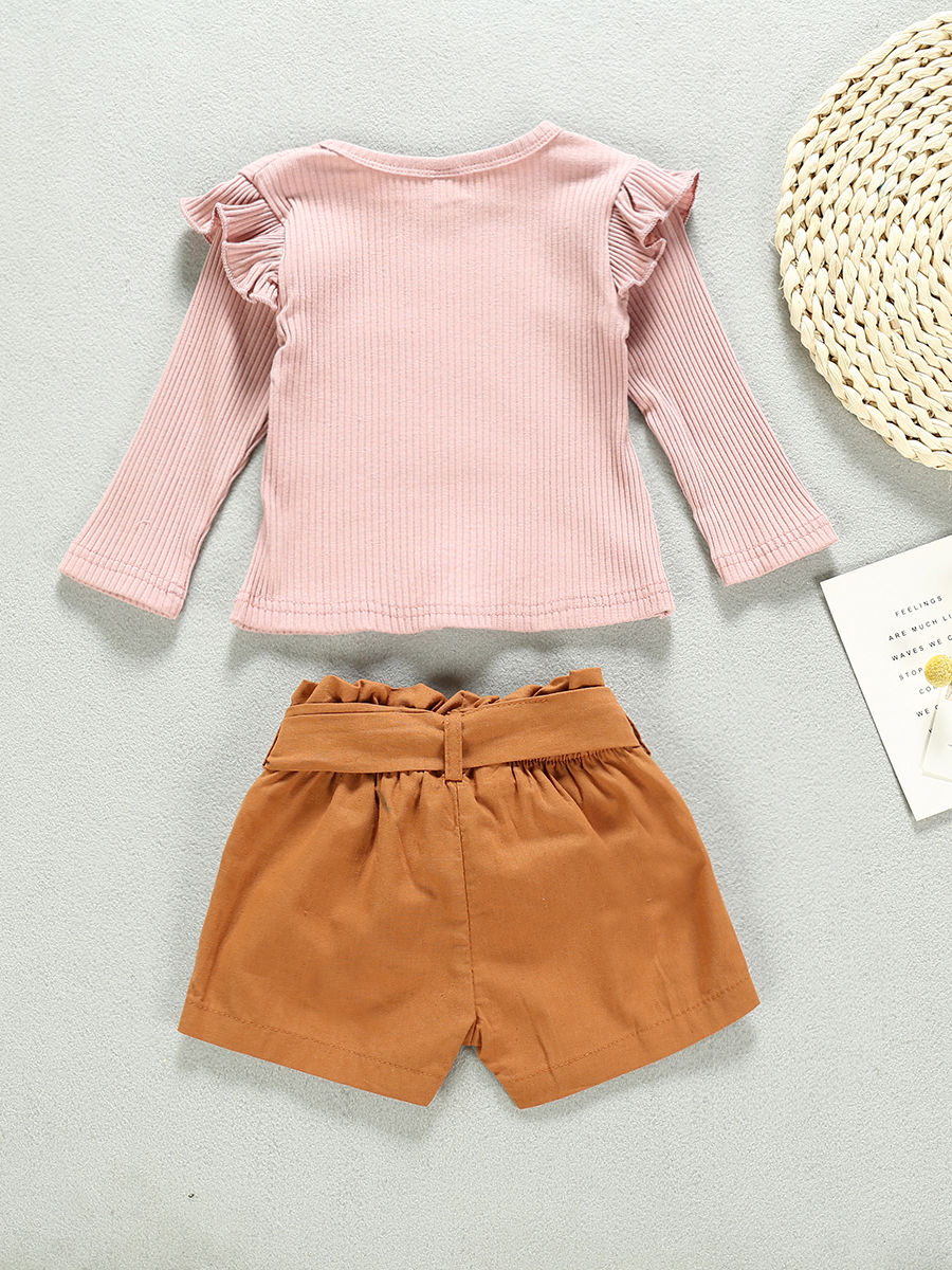 Wholesale 2-Piece Pink Ribbed Top Matching Shorts Set 1