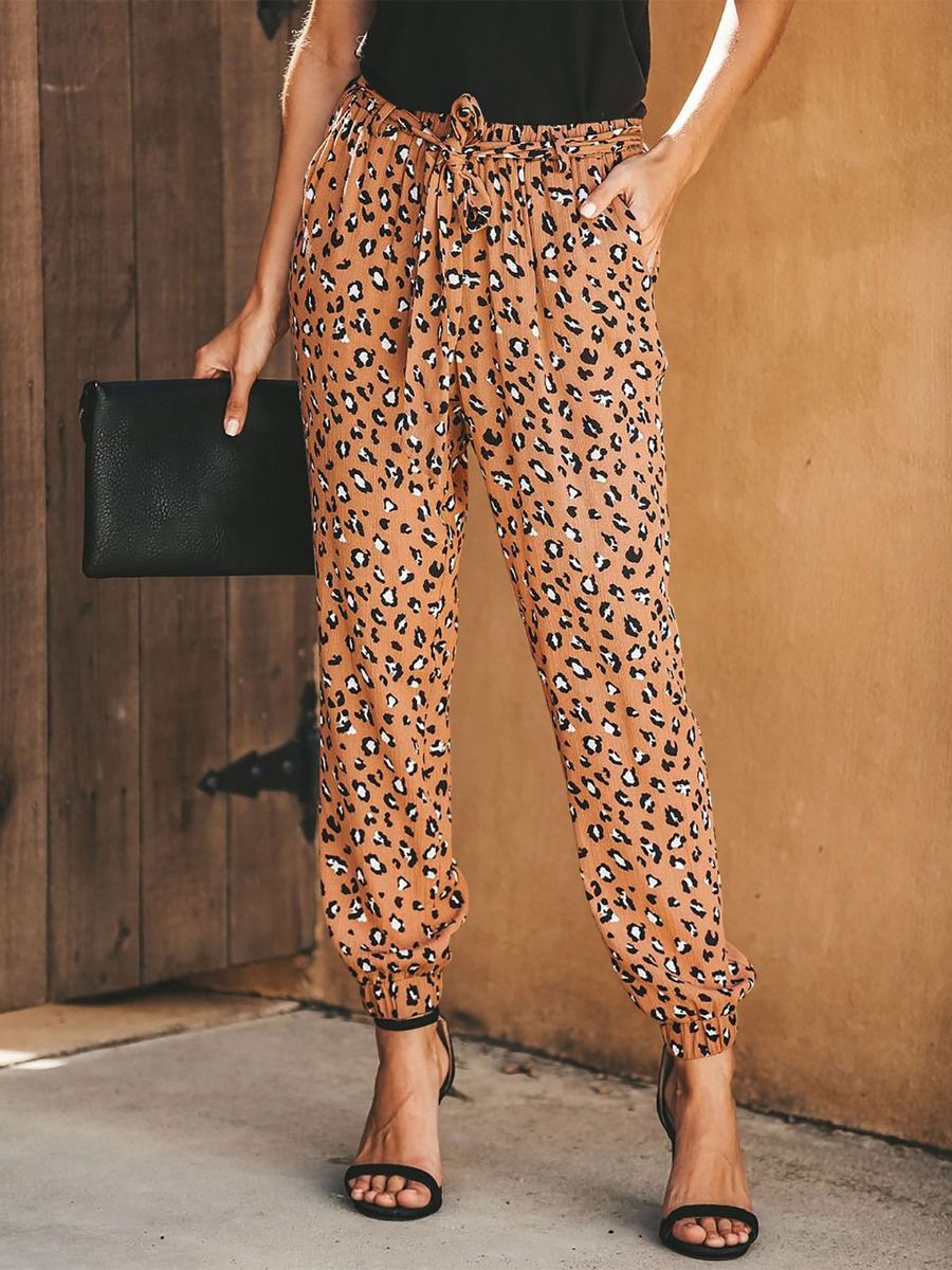leopard print casual trousers