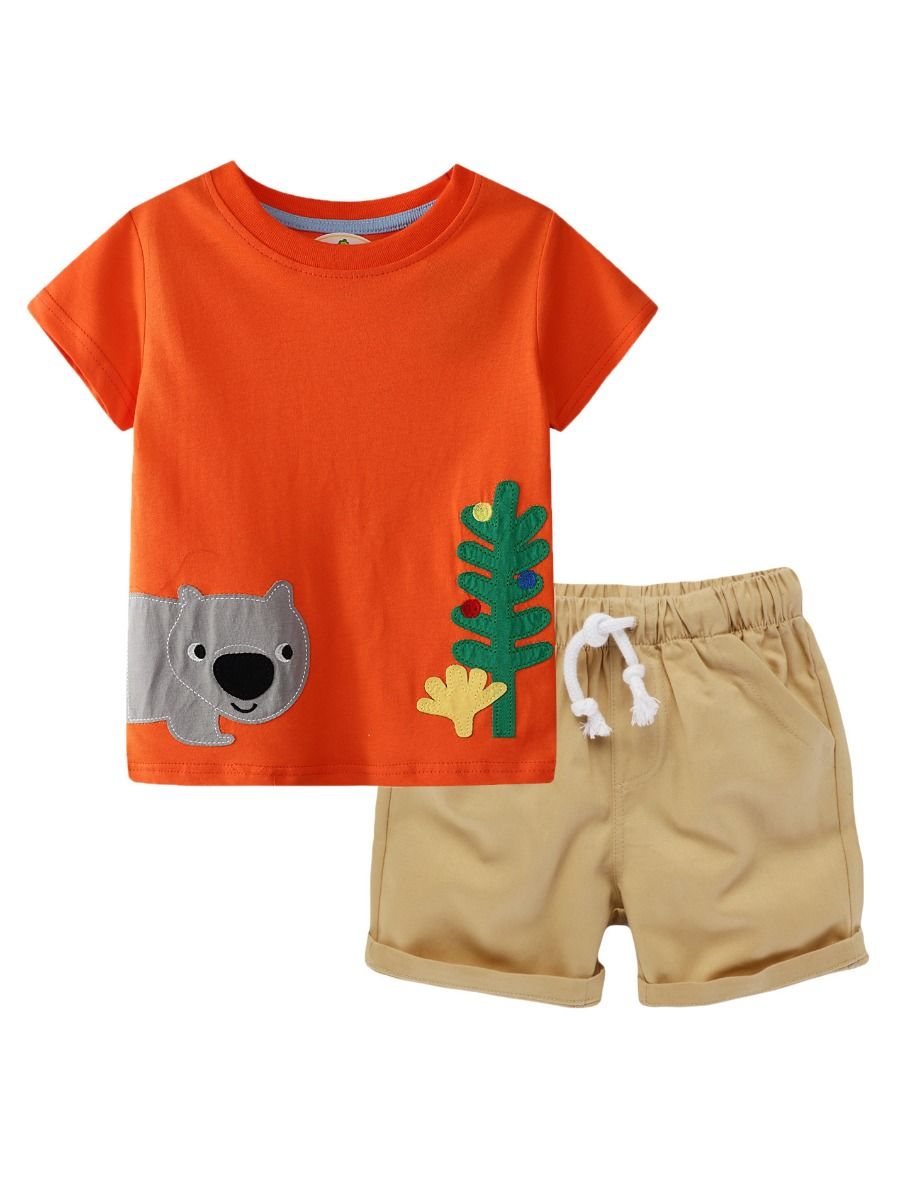 Wholesale 2-Piece Summer Little Boys Orange T-shirt & S