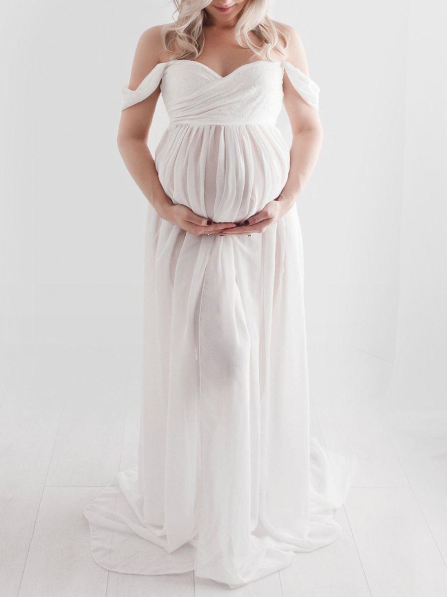 Wholesale Solid Color Photo Shoot Split Maternity Dress