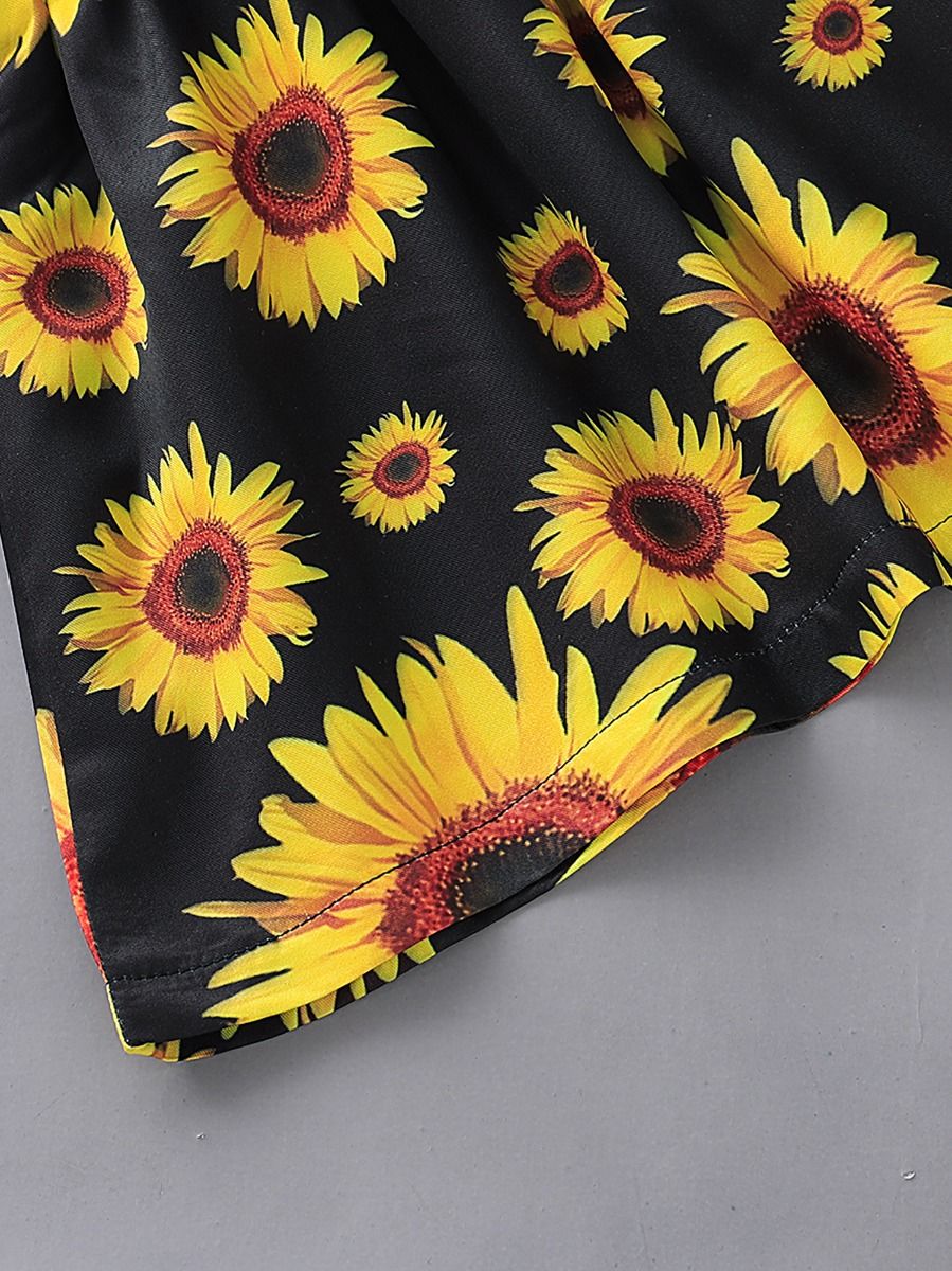 Wholesale Baby Little Girls Sunflower Denim Patchwork S