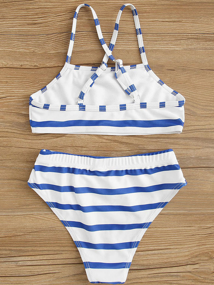 Wholesale White And Blue Stripe Bikini Set 200328356 Ki