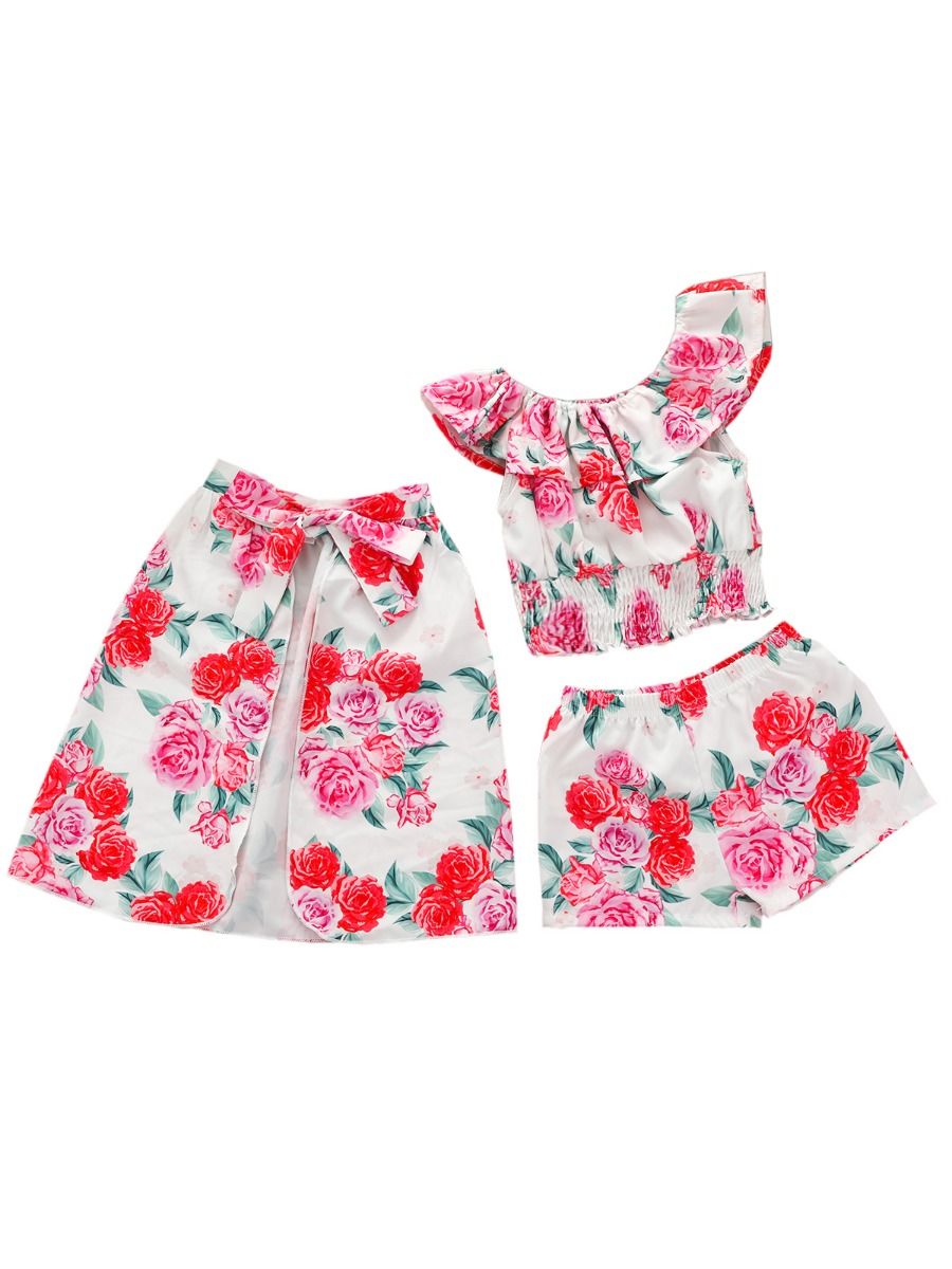 Wholesale 3-Piece Baby Toddler Girl Flower Top Shorts W