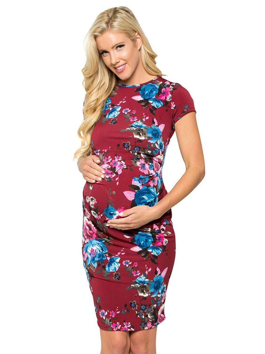 Wholesale Summer Floral Printed Bodycon Maternity Dress