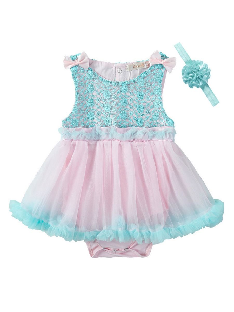 Wholesale 2-Piece Cute Baby Girl Lace Romper Dress Matc