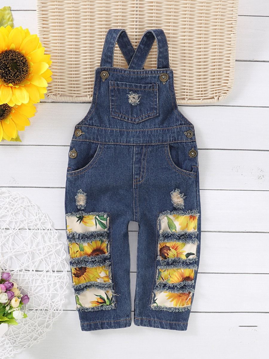 Wholesale Fashion Toddlers Sunflower Ripped Denim Bib O