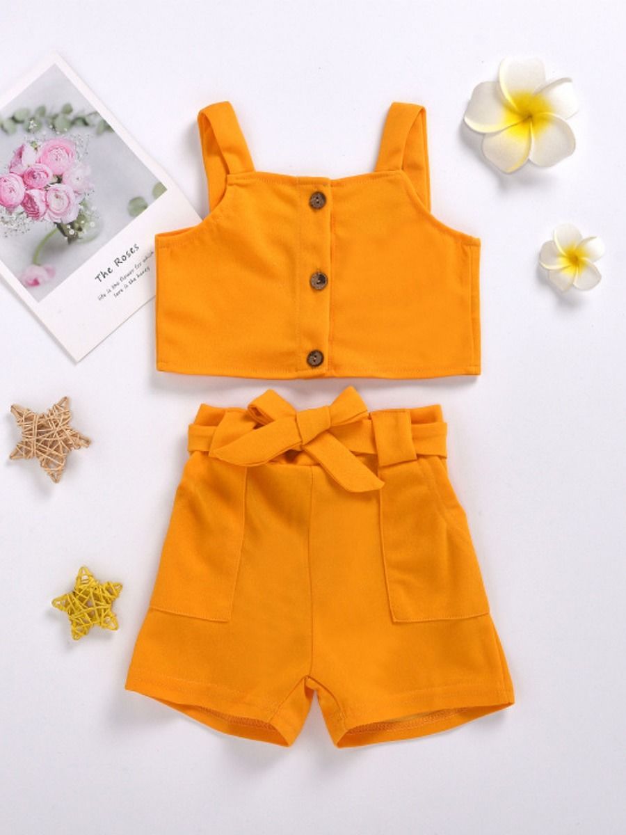 Wholesale 2-Piece Toddler Girl Solid Color Suspender To