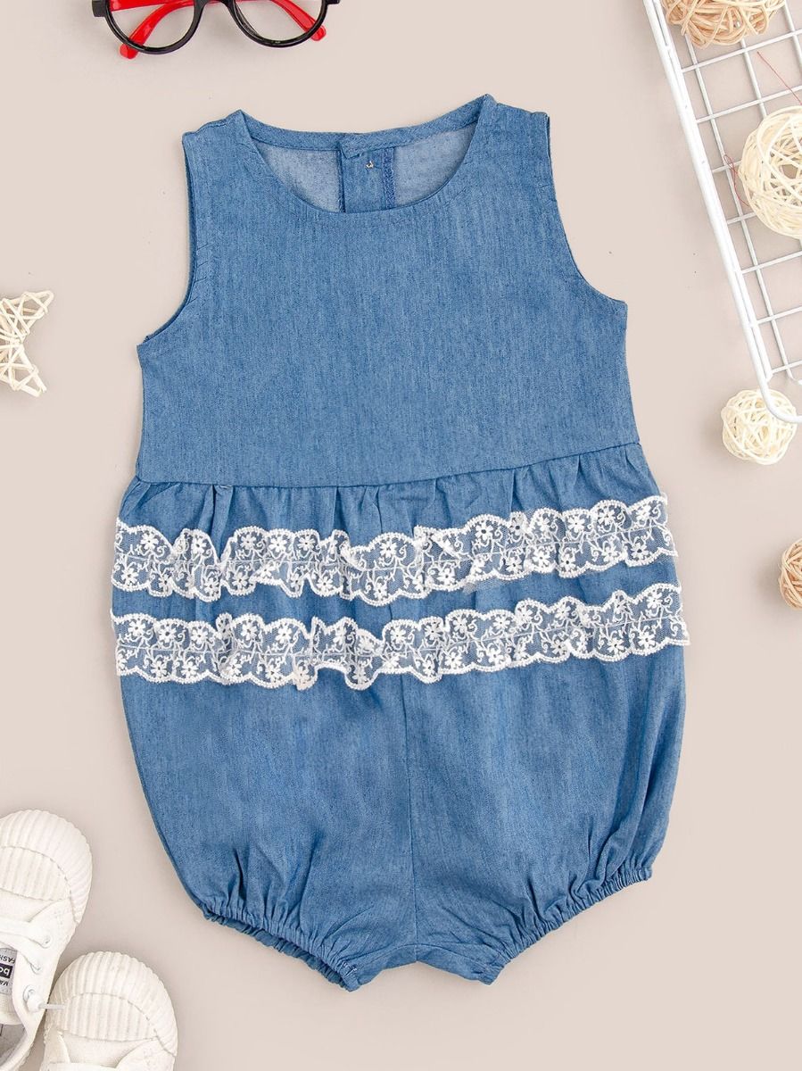 Wholesale Baby Girl Lace Trim Blue Onesie Playsuit 2005