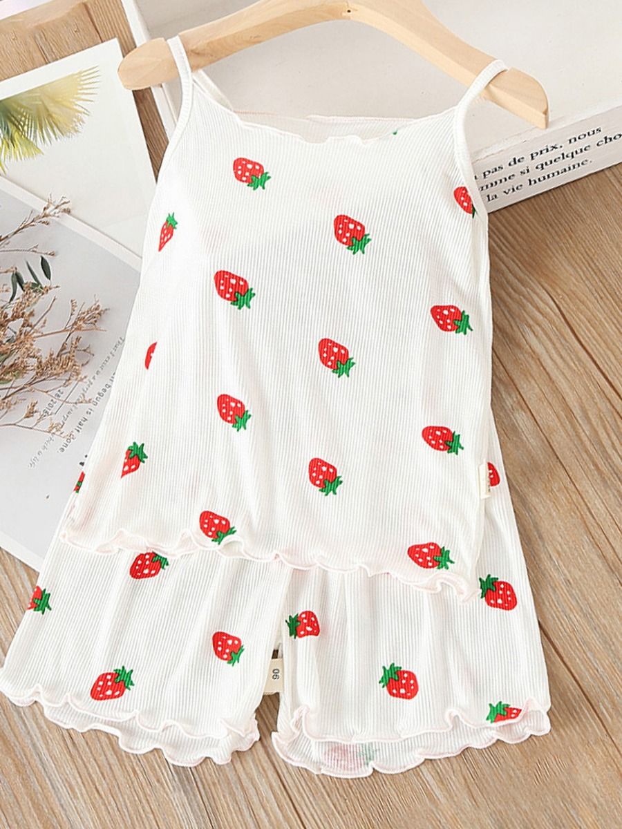 Wholesale Two Piece Girl Strawberry Ribbed Set Cami Top