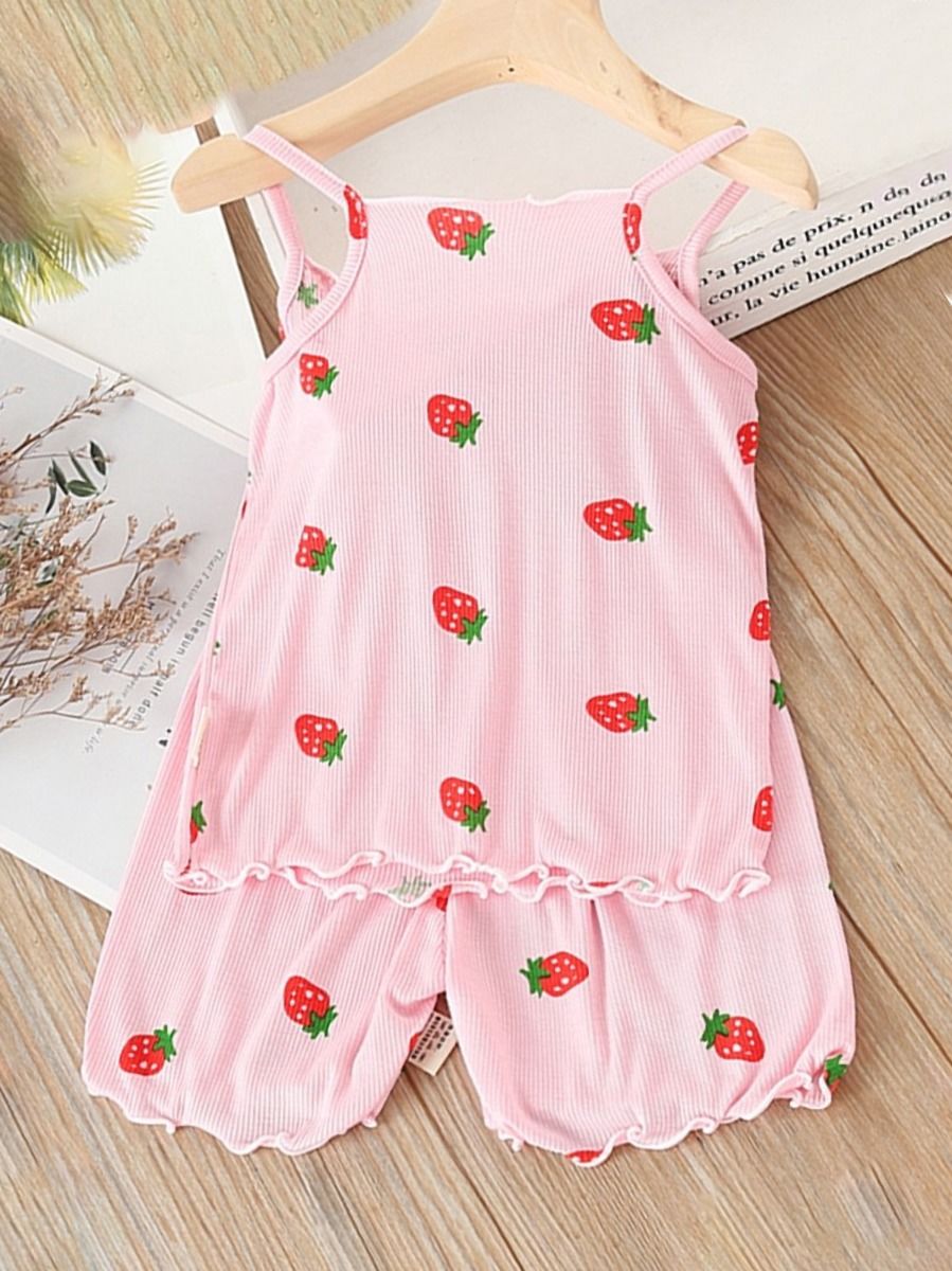 Wholesale Two Piece Girl Strawberry Ribbed Set Cami Top