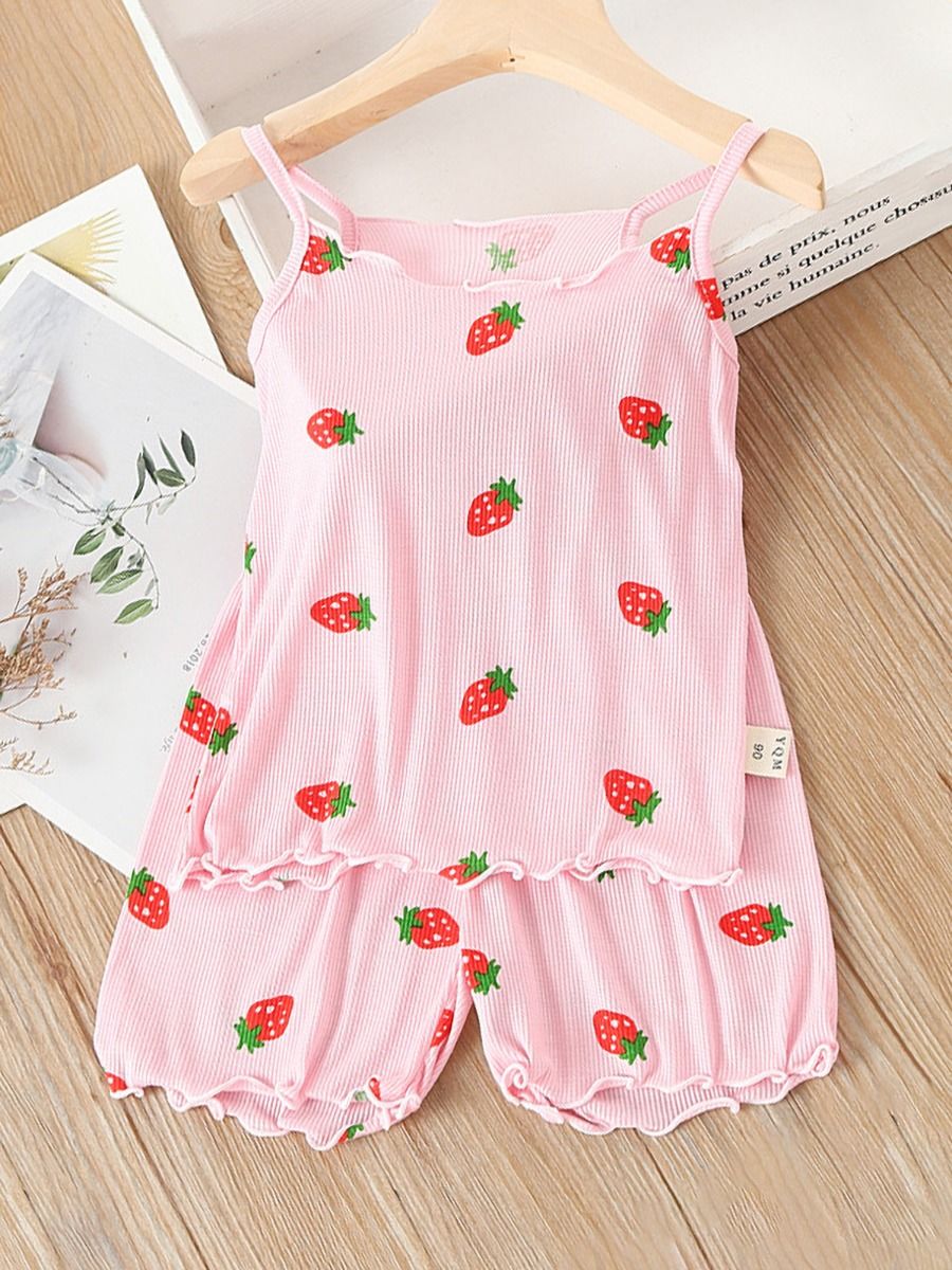 Wholesale Two Piece Girl Strawberry Ribbed Set Cami Top