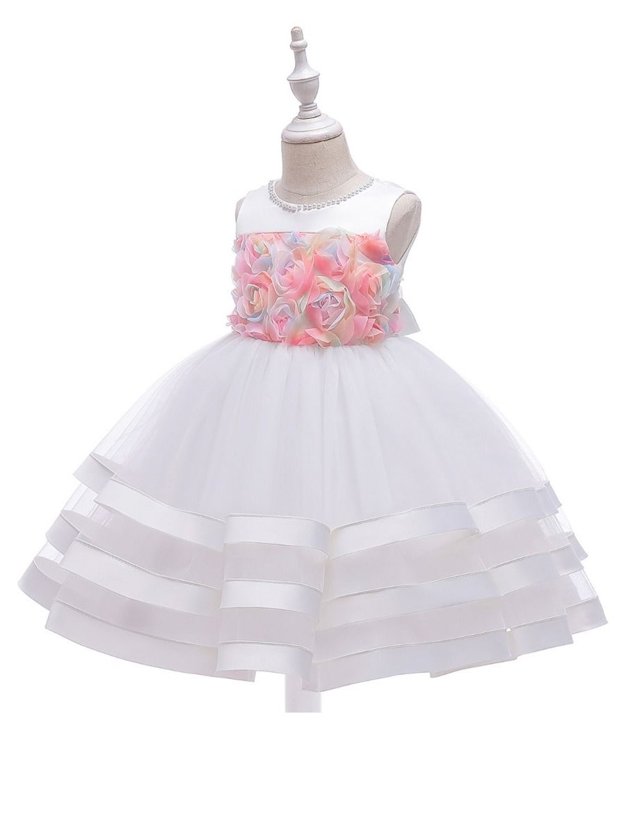 Wholesale Elegant Little Girl 3D Lace Flower Party Dres