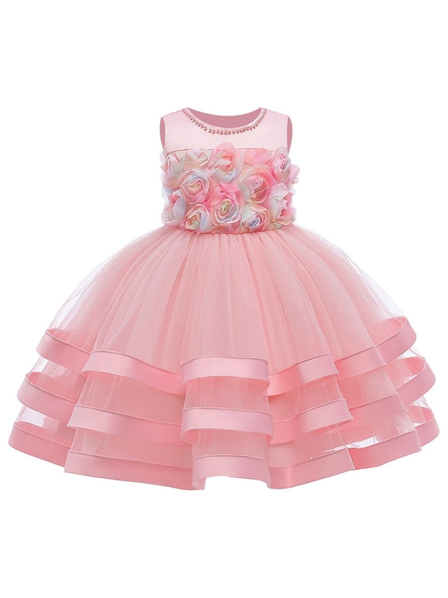 Wholesale Elegant Little Girl 3D Lace Flower Party Dres