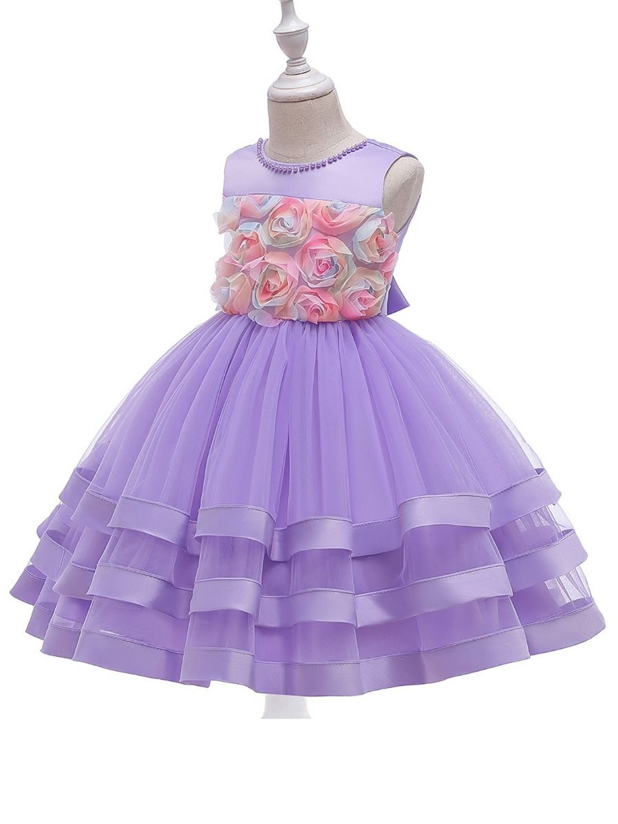 Wholesale Elegant Little Girl 3D Lace Flower Party Dres
