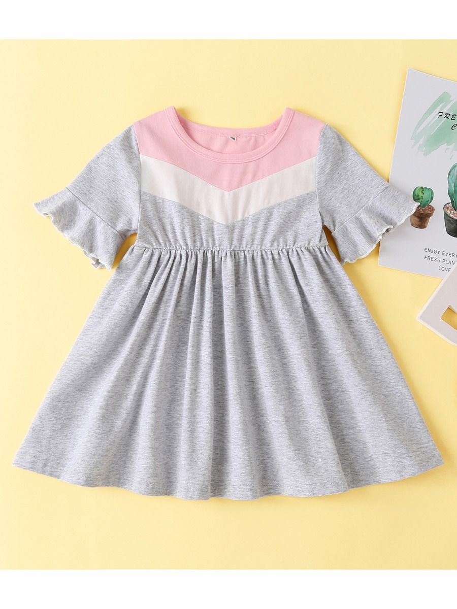 Wholesale Little Girl Color Blocking Round Neck Simple