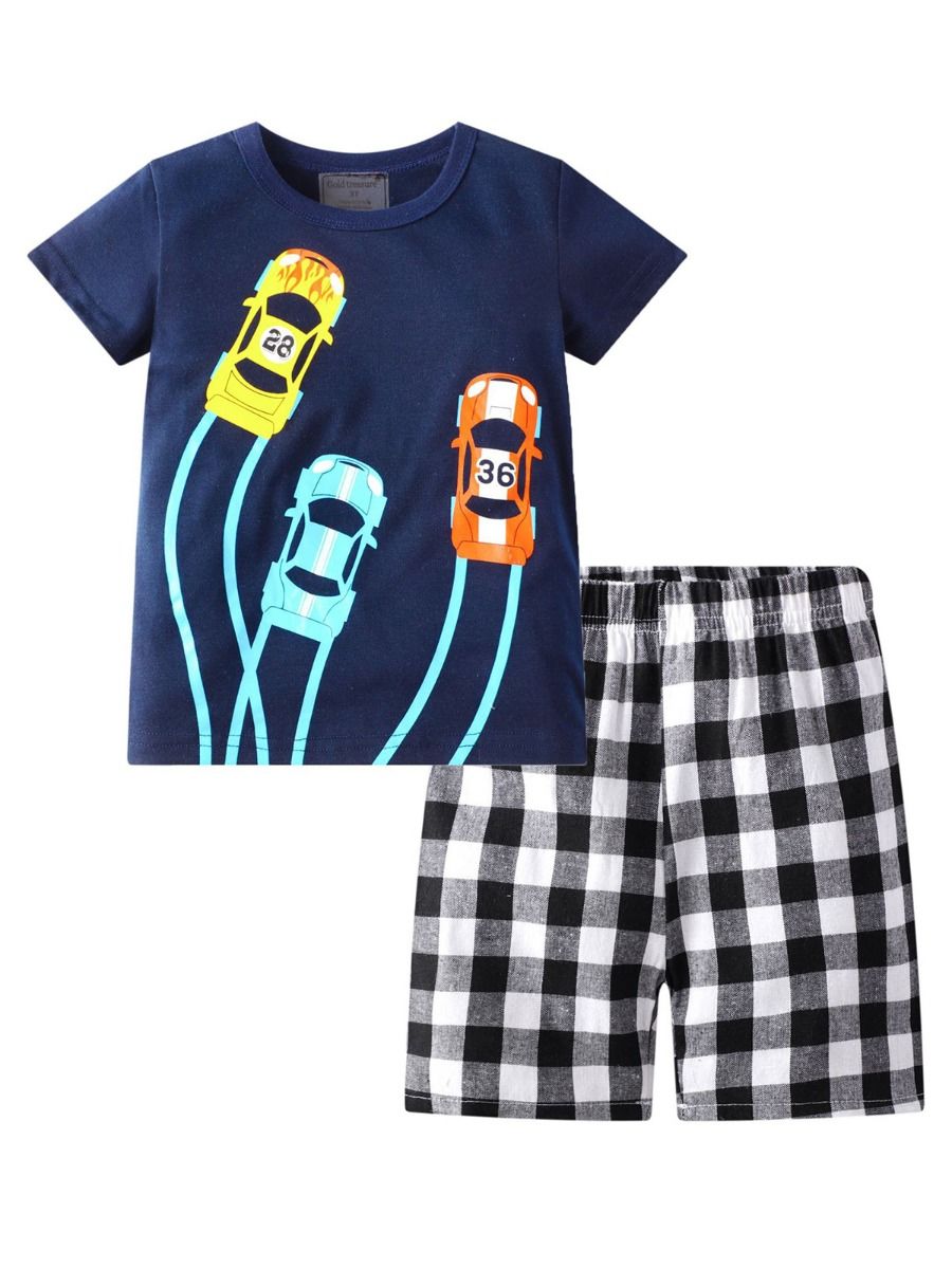 Wholesale 2-Piece Little Boy Summer Pajamas Race Car To
