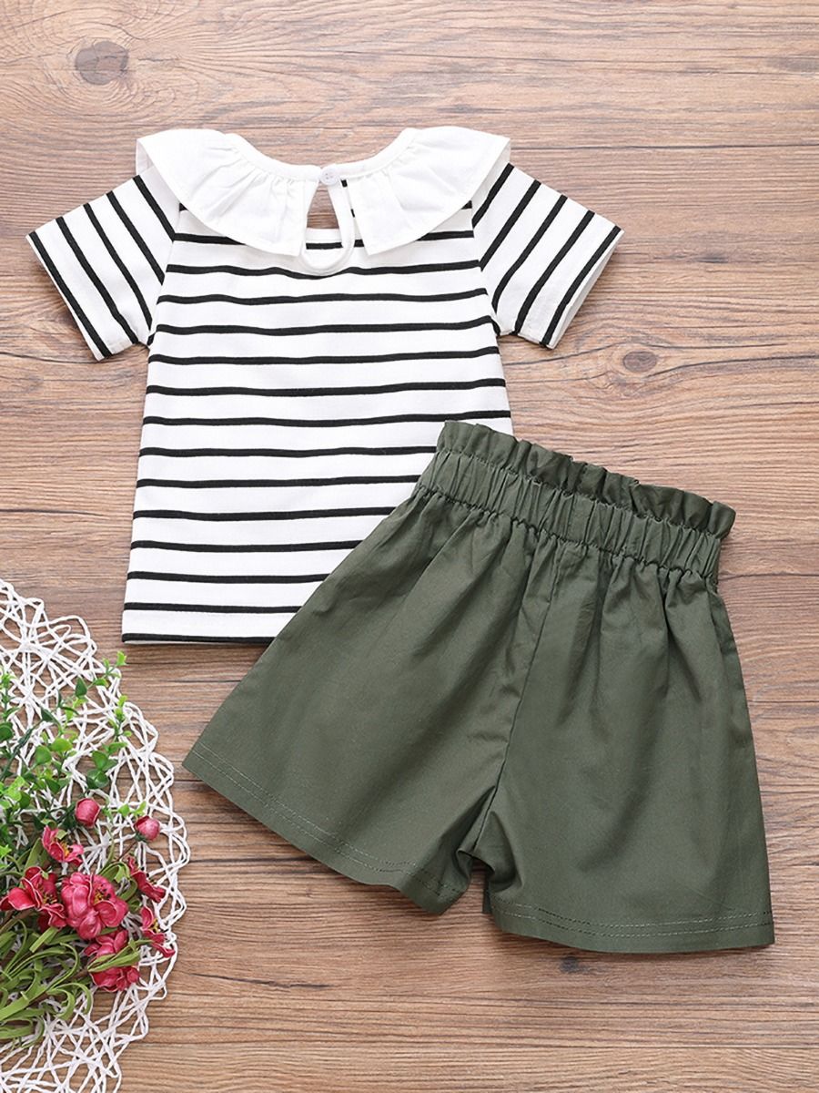 Wholesale 2 Piece Infant Girl Ruffled Collar Stripe Top