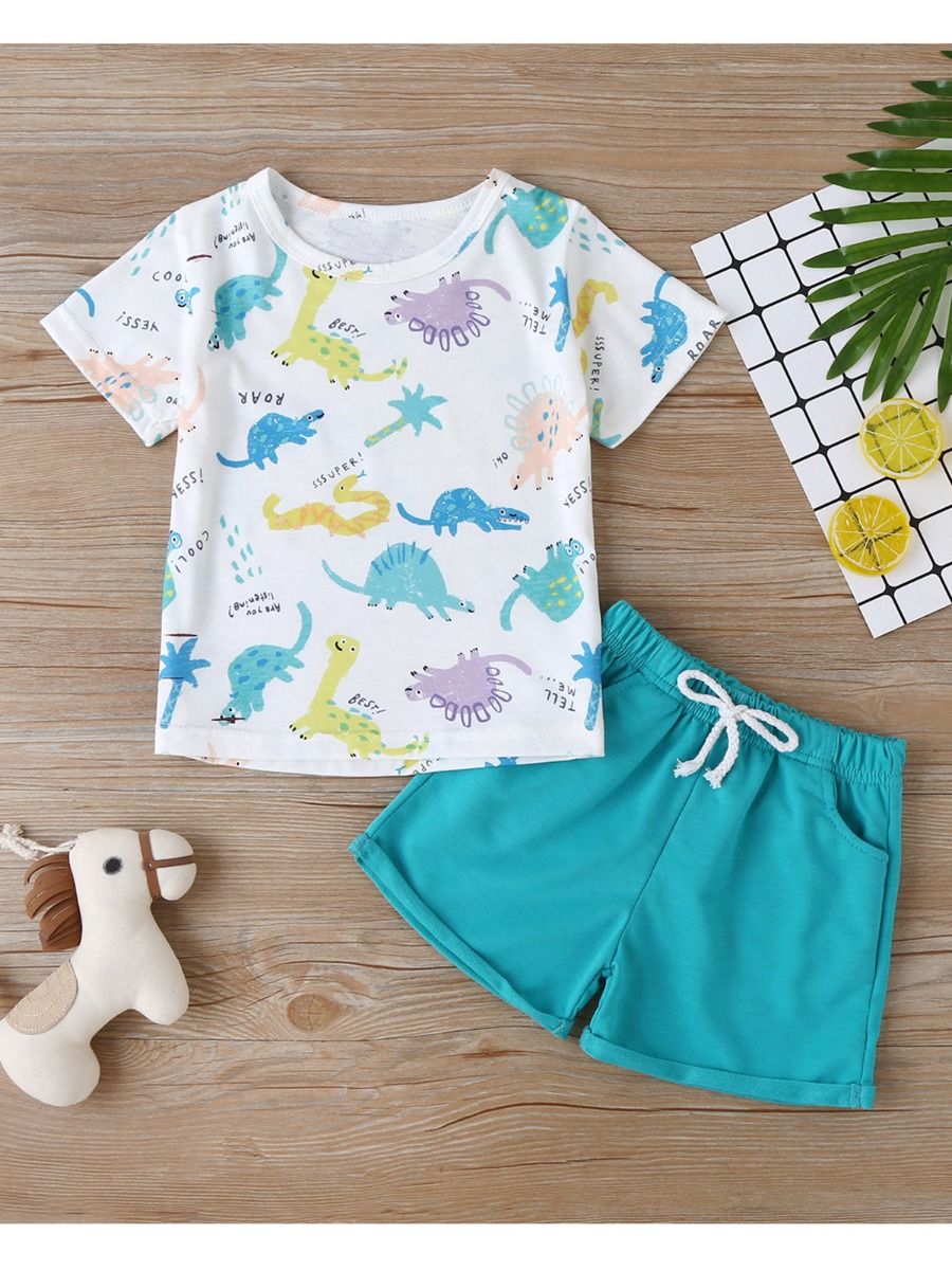 Wholesale 2-Piece Toddler Boy Dino Top And Shorts Set 2