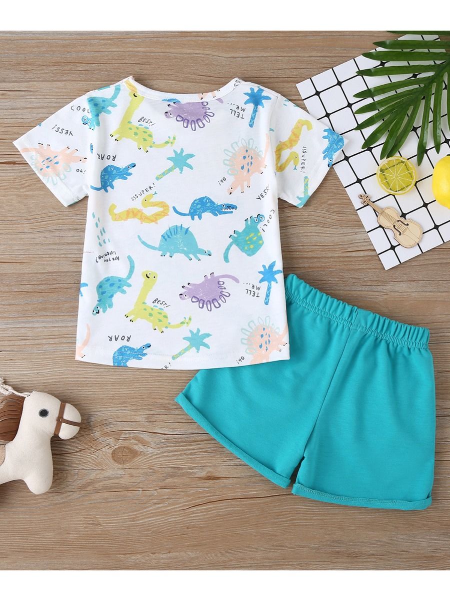 Wholesale 2-Piece Toddler Boy Dino Top And Shorts Set 2