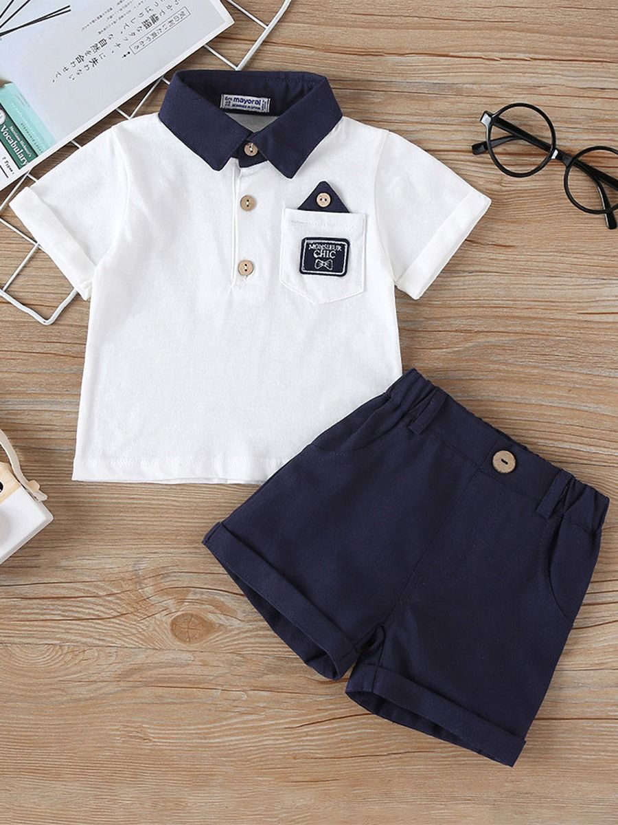 Wholesale 2 Pieces Simple Little Boy Polo Shirt & Short