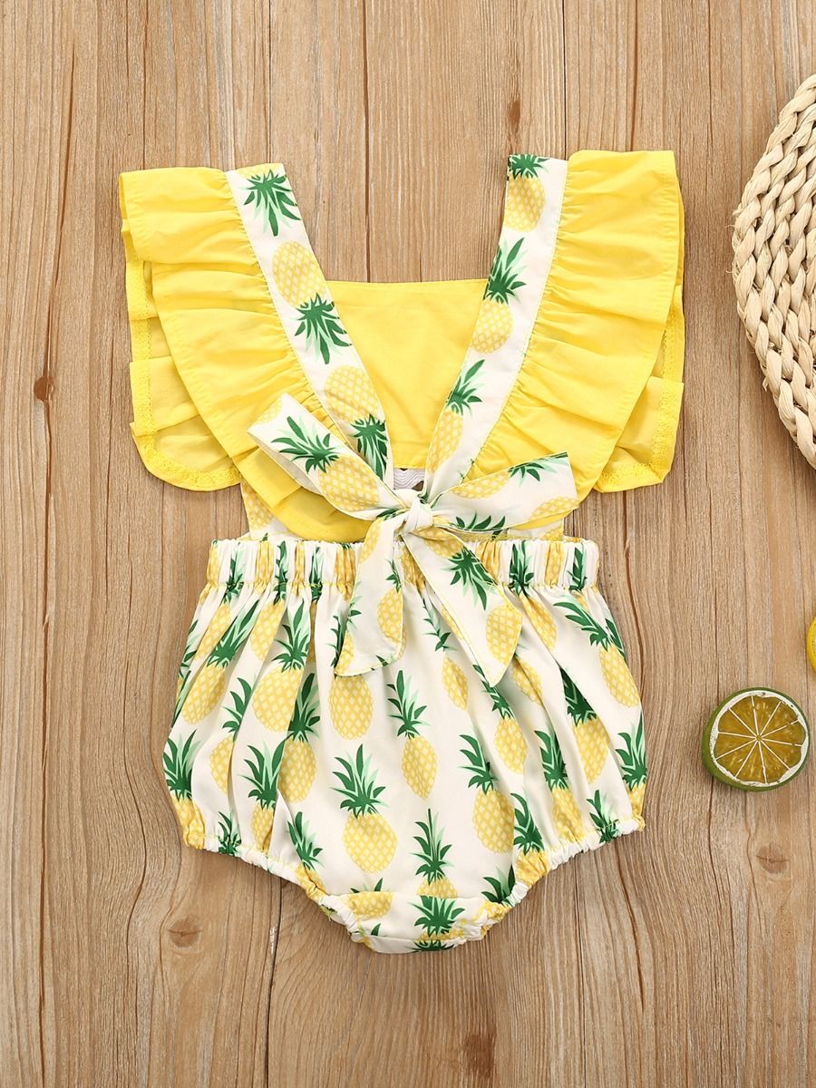 Wholesale Infant Girl Pineapple Print Ruffle Sleeve Bod