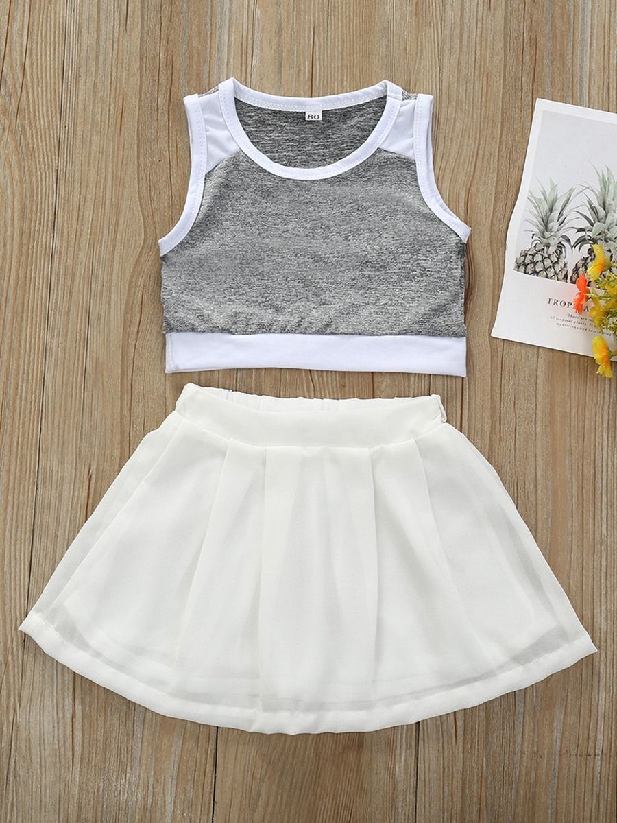 Wholesale 2 Piece Little Girl Tank Top And Chiffon Skir