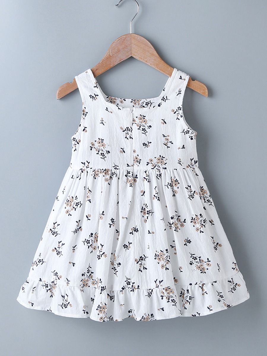 Wholesale Baby Girl Ruffle Hem Flower Printed Tank Dres