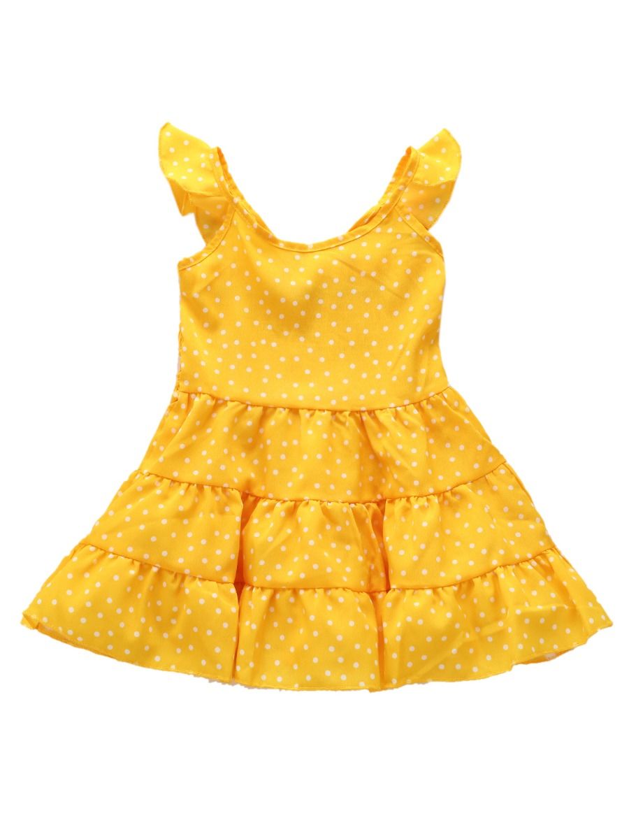 Wholesale Stylish Little Girl Polka Dots Yellow Dress 2