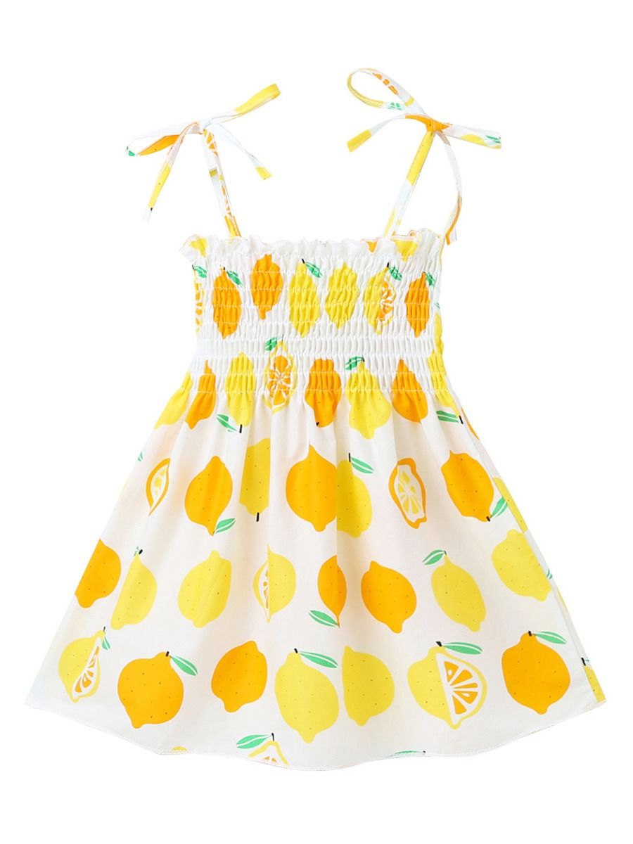 Wholesale Little Girl Allover Fruit Shirred Cami Dress