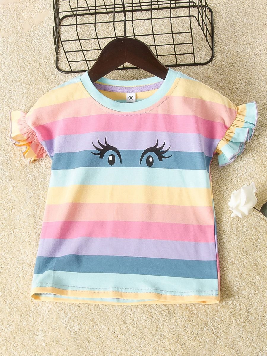 Wholesale Summer Little Girl Round Neck Cartoon Rainbow