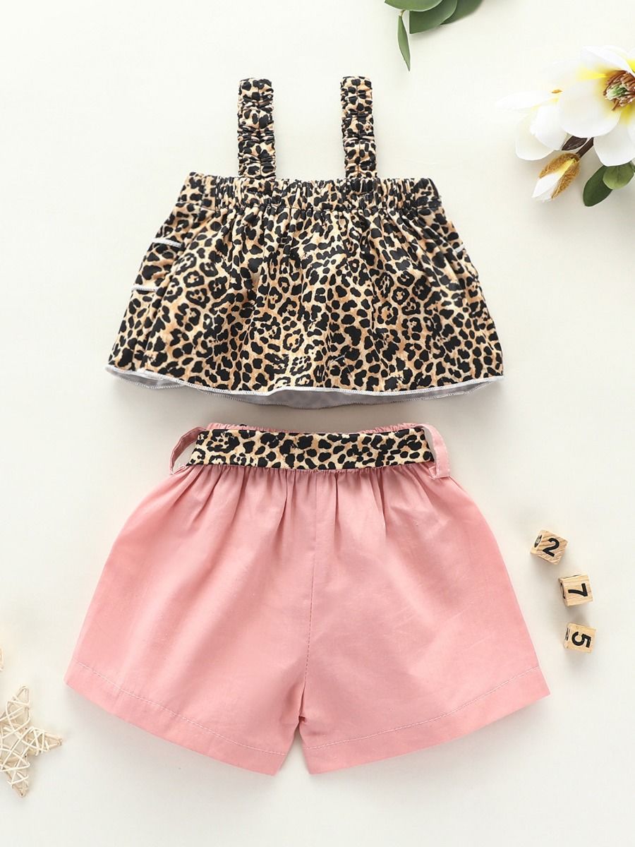 Wholesale 2 Pieces Infant Girl Leopard Printed Set Ruff