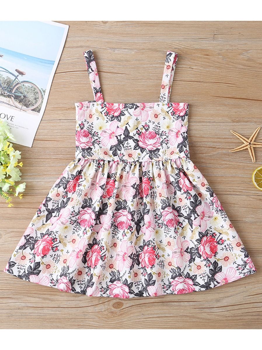 Wholesale Summer Little Girl Front Button Floral Print