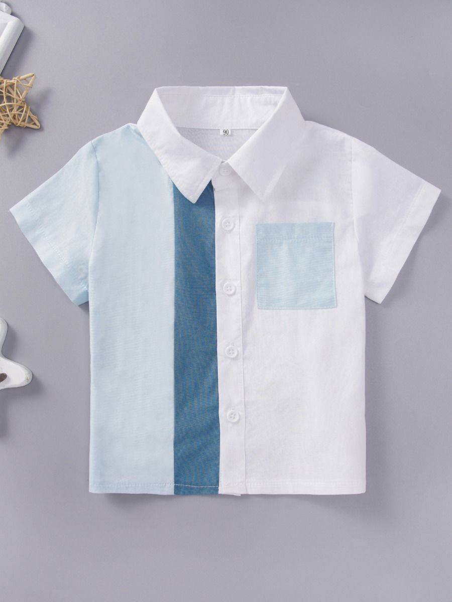 Wholesale Little Boy Color Blocking Short Sleeve Shirt
