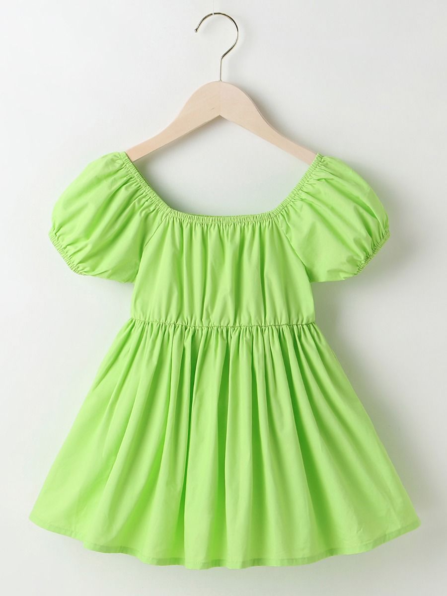 Wholesale Toddler Girl Puff Sleeve Green Dress 20071224