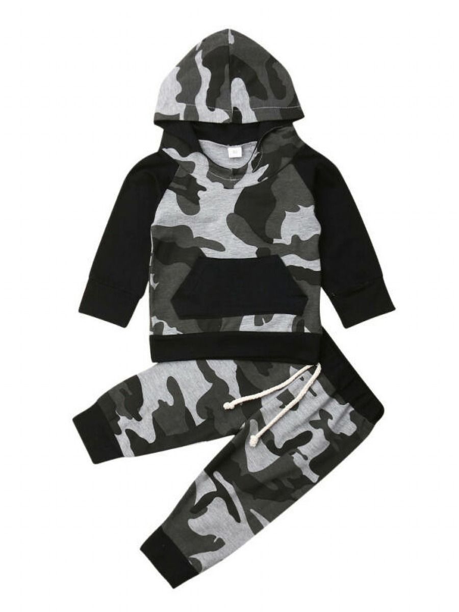 Wholesale 2-piece Autumn Toddler Boy Camo Set Hoodie To