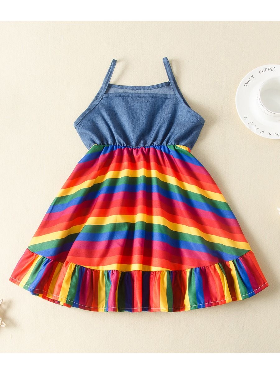 Wholesale Summer Little Girl Rainbow Cami Dress 2007192