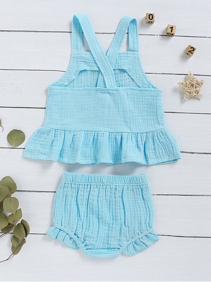 Wholesale 2 Pcs Little Girl Solid Color Halter Neck Set