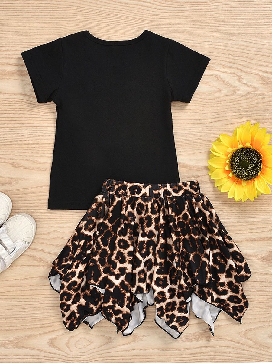 Wholesale 2 Pieces Kid Girl Leopard Print Set Love Hear