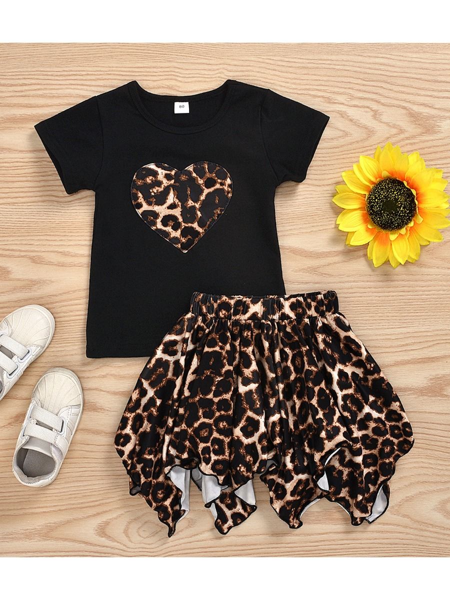 Wholesale 2 Pieces Kid Girl Leopard Print Set Love Hear