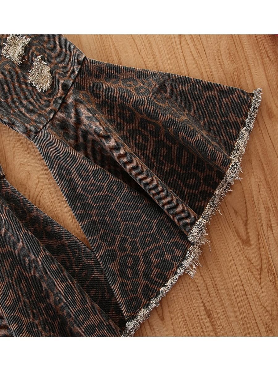 Wholesale Little Girl Leopard Print Ripped Flared Pants